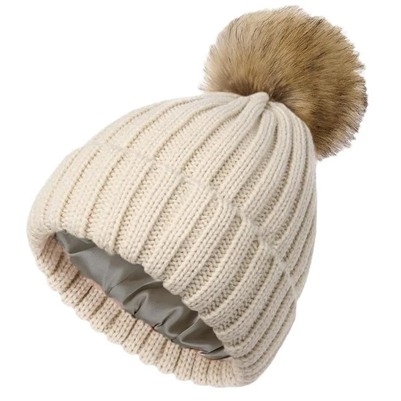 Satin Lined Pom Beanie
