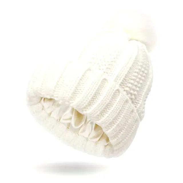 Satin Lined Pom Beanie