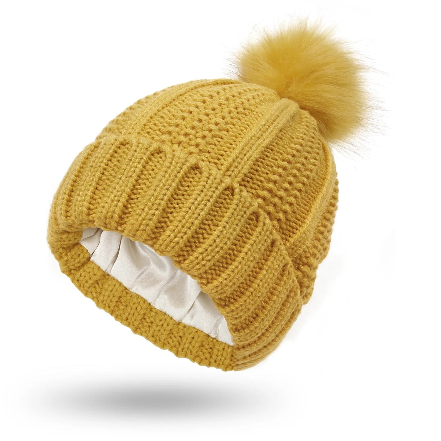 Satin Lined Pom Beanie